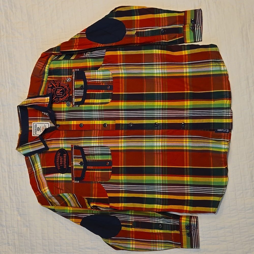 PARISH SHIRT POWERHOUSE FRONT RUNNERS PLAID - SIZE 2XL W/ PINS